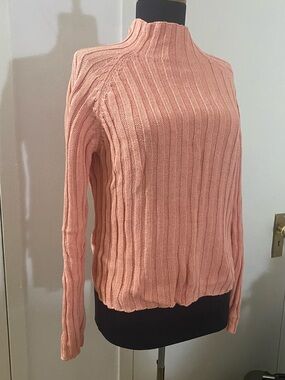 Herman Geist Mockneck Ribbed Sweater, Tangerine, Size Medium